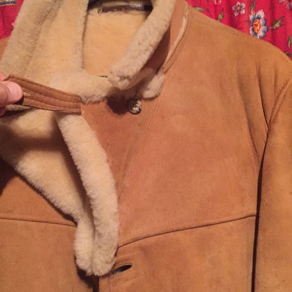 Vintage 70s Brown suede long jacket Sherpa-lined - Picture 3 of 4